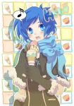  7d blue_eyes blue_hair blush bow elbow_gloves food genderswap gloves ice_cream kaiko musical_note open_mouth scarf solo vocaloid zhuo_mi 