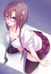  blue_eyes brown_hair evangelion:_2.0_you_can_(not)_advance glasses makinami_mari_illustrious mogu neon_genesis_evangelion rebuild_of_evangelion school_uniform skirt solo thighhighs 