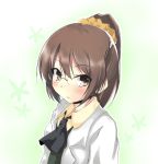  brown_eyes brown_hair glasses itamochi labcoat ponytail school_uniform scrunchie shiguma_rika 