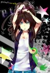  artist_request hairband mouth_hold pokemon pokemon_(game) pokemon_black_and_white pokemon_bw ponytail shibata snivy touko_(pokemon) vest 