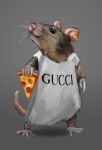  animal animal_focus commentary english_commentary food full_body grey_background holding holding_food holding_pizza mouse no_humans original pizza simple_background solo standing stylishkira tail whiskers 