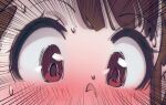  1girl blush brown_hair close-up cloudxmoe english_commentary highres kagari_atsuko little_witch_academia red_eyes sanpaku solo tareme wet 