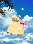  afloat artist_name blue_sky branch clouds cloudy_sky full_moon highres mabinogi moon mouse no_humans ocean outdoors reflection reflective_water reinforced rubber_duck scenery shutter_shades simple_bird sky sunglasses water 