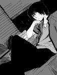  1boy apartment black_hair chou_shittou_caduceus lying monochrome on_back victor_niguel 