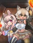  2girls animal_ears blonde_hair camisole coyote_(kemono_friends) edamamezooooo hair_ornament jacket kemono_friends kemono_friends_v_project kneehighs microphone multiple_girls phase_connect pink_eyes pink_hair pipkin_pippa rabbit_ears rabbit_girl short_hair skirt socks tail virtual_youtuber wolf_ears wolf_girl wolf_tail yellow_eyes 