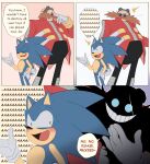  2boys blush deya_(tiolimond) dr._eggman embarrassed english_text facial_hair gloves glowing_glasses hedgehog hedgehog_ears hedgehog_tail highres multiple_boys mustache open_mouth sonic_(series) sonic_the_hedgehog white_gloves 