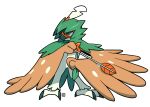  arrow_(projectile) bird bow decidueye full_body highres holding holding_arrow looking_to_the_side muu_(mumumer) orange_bow owl pokemon pokemon_(creature) simple_background solo standing talons white_background 