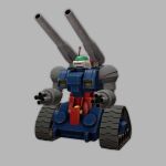  3d arm_cannon cannon caterpillar_tracks chibi concept_art damaged english_commentary grey_background gundam guntank highres mecha mobile_suit mobile_suit_gundam no_humans radio_antenna realistic reistarks robot science_fiction shoulder_cannon solo weapon 