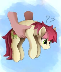  1other ? ?? blue_background disembodied_limb from_side green_eyes lifting_animal my_little_pony my_little_pony:_friendship_is_magic pink_hair pony_(animal) roseluck white_fur yakovlev-vad 