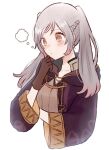  brown_gloves fire_emblem fire_emblem_awakening gloves hood jiro_baji light_blush long_hair robin_(female)_(fire_emblem) robin_(fire_emblem) thinking twintails white_hair yellow_eyes 