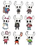  animal_crossing aya_drevis aya_drevis_(cosplay) baldi baldi&#039;s_basics baldi_(cosplay) baseball_cap bow buddy_(lisa) buddy_(lisa)_(cosplay) celeste_(video_game) cosplay cuphead cuphead_(cosplay) cuphead_(game) danganronpa:_trigger_happy_havoc danganronpa_(series) empty_eyes food fruit hat holding holding_poke_ball hollow_knight horned_mask knight_(hollow_knight) lisa_(series) looking_at_viewer mad_father madeline_(celeste) madeline_(celeste)_(cosplay) mask naegi_makoto naegi_makoto_(cosplay) no_humans ocohc omori pink_bow poke_ball pokemon red_(pokemon) red_headwear red_shirt shirt short_sleeves simple_background strawberry sunny_(omori) sunny_(omori)_(cosplay) villager_(animal_crossing) villager_(animal_crossing)_(cosplay) white_background 