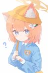  ? aged_down animal_ears blue_archive blue_eyes cat_ears flower hair_flower hair_ornament halo hat highres kindergarten_uniform mari_(blue_archive) orange_hair osorii school_hat short_hair simple_background 