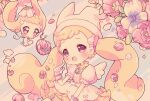  1girl :d beryl_(blueberylpie) blonde_hair blush brown_eyes commentary dress earrings english_commentary fairy finger_to_cheek flower gloves hand_up hat jewelry long_hair looking_at_viewer magical_girl makihatayama_hana ojamajo_doremi open_mouth petals puffy_short_sleeves puffy_sleeves short_sleeves smile solo toto_(ojamajo_doremi) very_long_hair white_dress white_gloves white_headwear white_wings wing_hair_ornament wings 