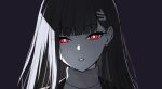  1girl black_background blue_archive blunt_bangs greyscale hair_ornament hairclip highres long_hair looking_at_viewer monochrome parted_lips red_eyes reia_76 rio_(blue_archive) turtleneck upper_body 
