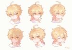  1boy ;p aether_(genshin_impact) ahoge blonde_hair blush closed_mouth earrings genshin_impact hair_between_eyes highres jewelry kiri_(sunny-ziyun) looking_at_viewer male_focus one_eye_closed parted_lips scarf short_hair_with_long_locks simple_background smile tongue tongue_out white_background white_scarf yellow_eyes 