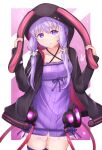  1girl absurdres animal_hood black_jacket blush breasts dress hair_between_eyes hands_up headset highres hip_focus hood hood_up hooded_jacket jacket legs_together long_hair looking_at_viewer microphone open_clothes open_jacket open_mouth purple_hair rabbit_hood shirua_(s4-42424) skindentation small_breasts solo striped striped_dress thigh-highs thigh_gap thighs twintails vertical-striped_dress vertical_stripes violet_eyes vocaloid yuzuki_yukari 