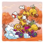  artist_name boots border caterpillar elcajarito flower gloves highres mario_kart no_humans open_mouth outside_border pink_footwear solo super_mario_bros. super_mushroom white_border white_flower white_gloves wiggler 