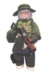  absurdres aks-74u assault_rifle body_armor boonie_hat escape_from_tarkov foregrip grey_hair gun highres kalashnikov_rifle military okapi_(yomaigoto) orange_eyes rifle scope trigger_discipline weapon 