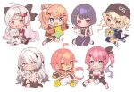  6+girls ahoge black_bow blonde_hair blue_eyes bow braid chibi gradient_hair green_eyes grey_eyes grey_hair grin hair_bow hayashidadesu heterochromia idios igarashi_rika igarashi_rika_(1st_costume) ishigami_nozomi jacket kaburaki_roco kaburaki_roco_(1st_costume) koshimizu_toru koshimizu_toru_(1st_costume) kuramochi_meruto long_hair mole mole_under_eye multicolored_hair multiple_girls nijisanji orange_hair pink_eyes pink_hair polka_dot polka_dot_bow purple_hair redhead rene_(kuramochi_meruto) shishido_akari short_hair side_ponytail smile sophia_valentine sophia_valentine_(1st_costume) sophia_valentine_(2nd_costume) streaked_hair stuffed_animal stuffed_toy teddy_bear twin_braids violet_eyes yellow_eyes 