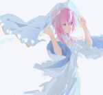  1girl blue_eyes dress highres izy_(xincun_izy) long_hair nijisanji pink_hair simple_background solo virtual_youtuber white_background white_dress white_veil wide_sleeves yuuhi_riri yuuhi_riri_(6th_costume) 