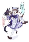  2girls @_@ animal_ears black_hair bow bowtie breasts brown_footwear brown_hair bruise carrying cheval_grand_(umamusume) flying_sweatdrops hat highres horse_ears horse_girl horse_tail injury kitasan_black_(umamusume) long_hair looking_at_another multicolored_hair multiple_girls open_mouth princess_carry purple_shirt raised_eyebrows red_eyes renma_(renma_0503) running sailor_collar school_uniform shirt shoes short_hair short_sleeves skirt small_breasts speech_bubble stiff_tail streaked_hair sweat tail thigh-highs tracen_school_uniform translated turn_pale twitter_username umamusume watermark white_headwear white_skirt white_thighhighs 