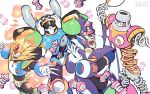  4boys arm_cannon claws covered_mouth helmet highres male_focus mega_man_(classic) mega_man_(series) mega_man_7 multiple_boys shade_man simple_background slash_man spring_man tsuchibori turbo_man vampire weapon white_background 