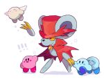  ! !! angel_wings animal_ears blue_skin blush_stickers cape chiimako colored_sclera colored_skin daroach disembodied_limb fang kirby kirby_(series) kirby_mass_attack mouse_ears open_mouth pink_skin red_headwear simple_background sweat white_background wings yellow_sclera 