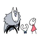  ._. 1girl 2others arm_at_side arthropod_girl black_eyes black_skin blank_eyes blue_cloak blush blush_stickers chibi cloak colored_skin commentary full_body grey_cloak hollow_knight hollow_knight_(character) hornet_(hollow_knight) knight_(hollow_knight) looking_at_another looking_at_viewer multiple_others red_cloak sakana_2-gou simple_background solid_circle_eyes standing white_background 