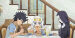 1boy 2girls animated_gif eating index kamijou_touma multiple_girls orsola_aquinas pasta praying toaru_majutsu_no_index