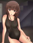  1girl amagami black_eyes brown_hair competition_swimsuit face kamizaki_risa kishida-shiki long_hair one-piece_swimsuit solo swimsuit 