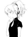  china_dress chinese_clothes darker_than_black face flat_chest hair_ribbon highres max0201 monochrome ponytail ribbon short_sleeves simple_background solo yin 