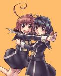  black_hair brown_hair hayate_x_blade hug kurogane_hayate school_uniform short_hair takami_sou yu_(uza) 