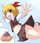  ahoge blonde_hair brown_eyes censored chicken chicken_(food) des food hair_ribbon hat imagining midriff mystia_lorelei navel oekaki open_mouth outstretched_arms panties ribbon rumia short_hair skirt solo spread_arms touhou underwear 