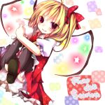  bow character_name eikokudaisuki flandre_scarlet hair_bow red_eyes smile solo thighhighs touhou wings 