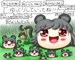  basket blush_stickers closed_eyes grey_hair mouse_ears mouse_tail nazrin no_humans open_mouth partially_translated red_eyes shishou_no_deshi tail tail_wagging touhou translation_request wink yukkuri_shiteitte_ne 