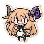  chibi cosplay fang hair_ornament hairpin horn_ribbon horns ibuki_suika inami_mahiru inami_mahiru_(cosplay) lowres orange_hair ribbon solo touhou uniform waitress working!! yanagi_(artist) |_| 