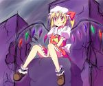  bad_id blonde_hair blush flandre_scarlet hat highres nma open_mouth red_eyes sitting solo touhou wings 