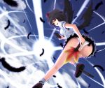  black_wings camera cloud clouds feathers gayprince geta hat highres panties pantyshot red_eyes shameimaru_aya short_hair sky solo tengu-geta tokin_hat touhou underwear white_panties wings 