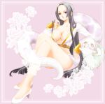  black_hair boa_hancock breasts cleavage large_breasts long_hair no_bra one_piece salome_(one_piece) shoes snake 