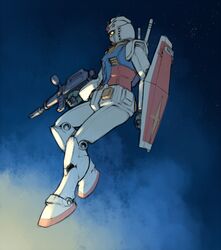  bad_id beam_rifle floating gun gundam mecha mobile_suit_gundam oldschool rx-78-2 sano_toshihide shield sketch solo space weapon 