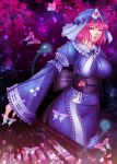  butterfly fan hat japanese_clothes momoman_(pink_voltage) nail_polish pink_eyes pink_hair saigyouji_yuyuko solo touhou 