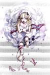  doll doll_joints dress flower from_above hachiro_(delaglace) high_heels lips lipstick long_hair original ribbon rose shoes solo traditional_media veil watercolor_(medium) white_dress 