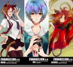  animal_ears ayanami_rei blue_eyes blue_hair brown_hair evangelion:_2.0_you_can_(not)_advance fang glasses long_hair makinami_mari_illustrious multiple_girls necktie neon_genesis_evangelion nishi_(ainshaie) nishi_(pixiv791743) orange_hair plugsuit rebuild_of_evangelion red_eyes shikinami_asuka_langley short_hair skin_tight souryuu_asuka_langley tail tears thigh-highs thighhighs walkman 