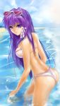  bad_anatomy bikini clannad fujibayashi_kyou highres long_hair purple_eyes purple_hair rarekusu sunglasses swimsuit violet_eyes wading water 