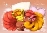  aimi alternate_color blush bow closed_eyes english open_mouth pillow pokemon pokemon_(creature) smile vulpix 
