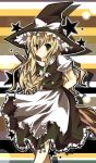  blonde_hair blush bow braid broom brown_eyes hair_bow hat kinoko kirisame_marisa long_hair solo touhou witch_hat 