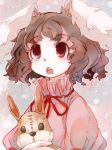  brown_hair bunny_ears chachi_(azuzu) inaba_tewi open_mouth rabbit_ears red_eyes short_hair solo stare stuffed_animal stuffed_toy teeth touhou 