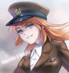  breasts charlotte_e_yeager hat kisetsu long_hair military military_uniform orange_hair smile strike_witches uniform 