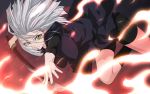  breasts cozy hands large_breasts lightning original skirt solo sword weapon white_hair yellow_eyes 