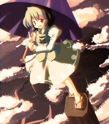  blue_hair blush cloud clouds dress heterochromia highres karakasa karakasa_obake red_eyes ryogo ryougo solo tatara_kogasa touhou umbrella 